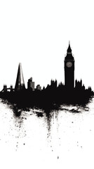 Obraz premium Stunning Black and White London Skyline Vector Illustration Featuring Big Ben Shard Tower Bridge Iconic Architecture Artistic Urban Silhouette Design