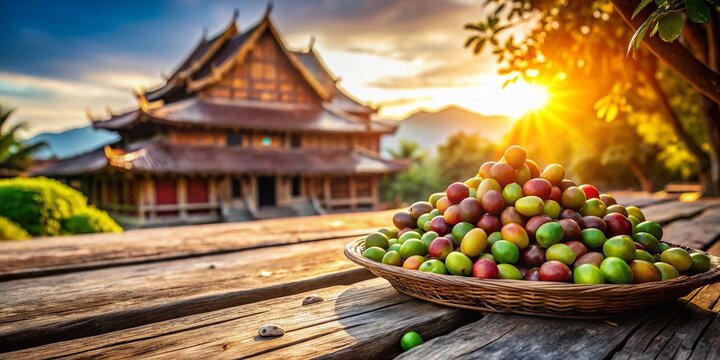 Thai Makok Fruit Harvest: Rustic Architecture & Golden Sunlight