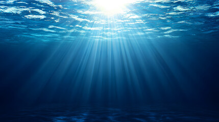 Obraz premium Underwater view of the ocean floor with sunlight filtering through, creating an abstract background for design use