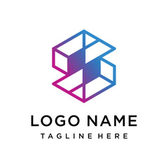Icon S letter, bussines and technology, logo design template vector