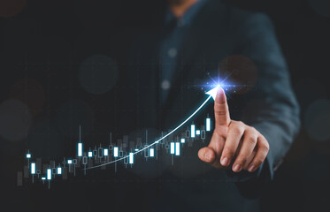 Businessman showing business growth and success graph, financial efficiency and investment with...