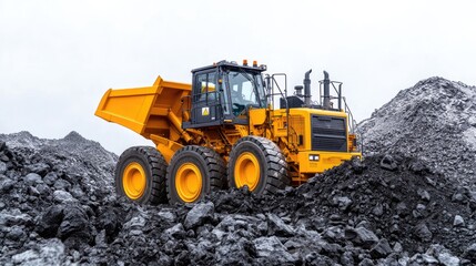 Yellow mining truck in quarry