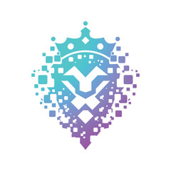 Lion head with crown, business and technology. logo design template vector 