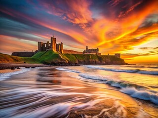 Naklejka premium Tynemouth Priory & Castle, King Edward Bay Long Exposure Seascape