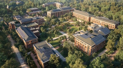 Obraz premium Aerial View of a University Campus with Solar Panels