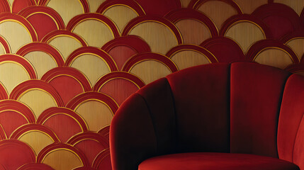 Elegant Ruby Tones with Overlapping Gold Motif Wallpaper