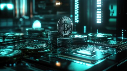 Bitcoin Mining: Digital Currency Stacks on Circuit Board