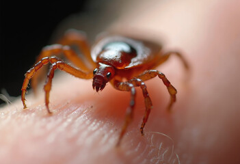 Tick on human skin, detailed macro view