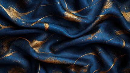 Navy blue fabric with gold streaks design for backgrounds, textures, and fashion