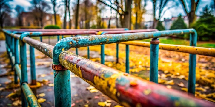 Urban Park Metal Parallel Bars - Grungy Cityscape Fitness Equipment
