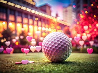 Valentine's Day Glitter Golf Ball Background with Pink Hearts and Copy Space - Architectural Photography