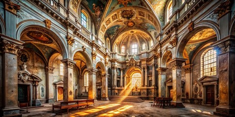 Obraz premium Venetian Baroque Church Interior: Ornate Details & Decaying Grandeur