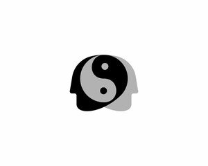 2 men and Yin Yang symbol logo. Universal relationship harmony sign. Creative balance yoga icon.  illustration.