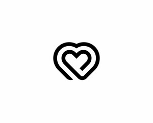 Abstract continue line heart logo. Cardiology health love minimalist symbol.  illustration.