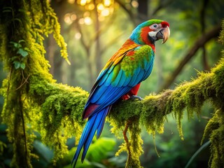 Obraz premium Vibrant Blue Macaw in Amazon Rainforest - Long Exposure Photography