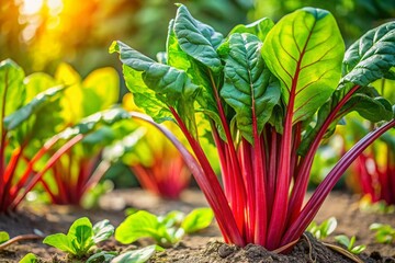 Obraz premium Vibrant Chard and Welsh Onions Thriving in a Home Vegetable Garden