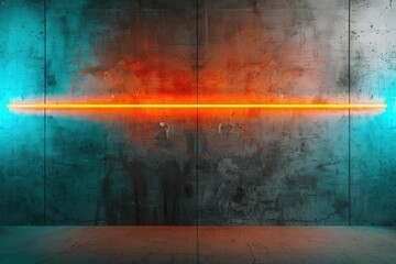 Fiery orange and cool blue neon contrast sharply on a cement wall for a dramatic intense visual.
