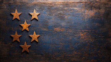 Five-star rating on rustic wooden background