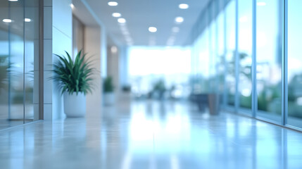 Fototapeta premium blurred office lobby entrance building background, defocus luxury clinic hospital corridor, modern hotel reception hall interior Ai generated