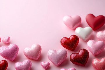 Obraz premium Assorted hearts on pink background for romantic expression