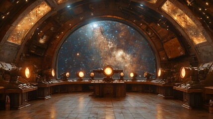 Obraz premium Space station observatory, Milky Way view, futuristic interior, science fiction setting