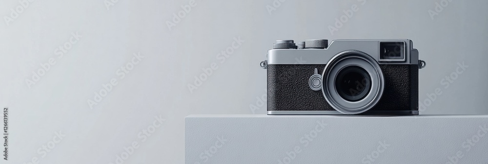 Fototapete classic camera displayed on a minimalistic pedestal in a modern environment showcasing design elegan