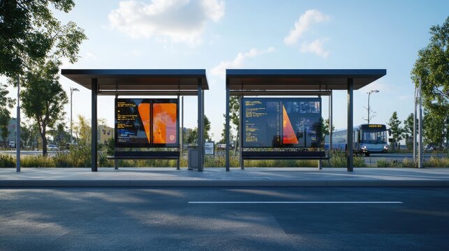Modern Bus Stop with Digital Displays and a Clean Design