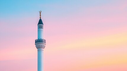 Majestic Mosque Minaret Surrounded by Colorful Sunset Sky