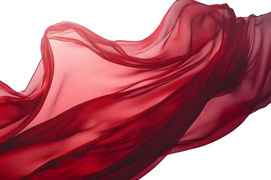 Red silk fabric fluttering in the wind isolated on the transparent background