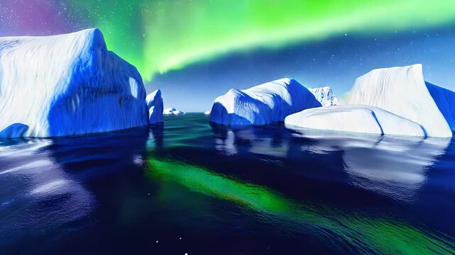 Magische Winterlandschaft &ndash; Nordlichter &uuml;ber einer beleuchteten Schneelandschaft mit gefrorenem Pool