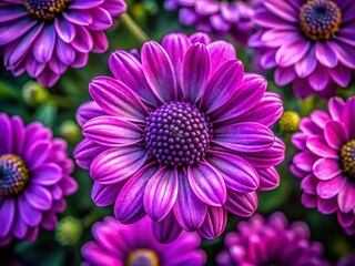 Obraz premium Vibrant Purple Flower Blossom Close-Up, Drone Aerial View, Blurred Background