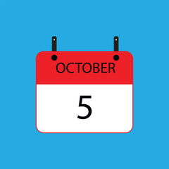 Calendar icon with date october 5 on blue background. Vector schedule symbol.