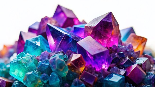 Vibrant Purple Fluorite Crystal Cluster Macro Photography -  Mineral Specimen on White