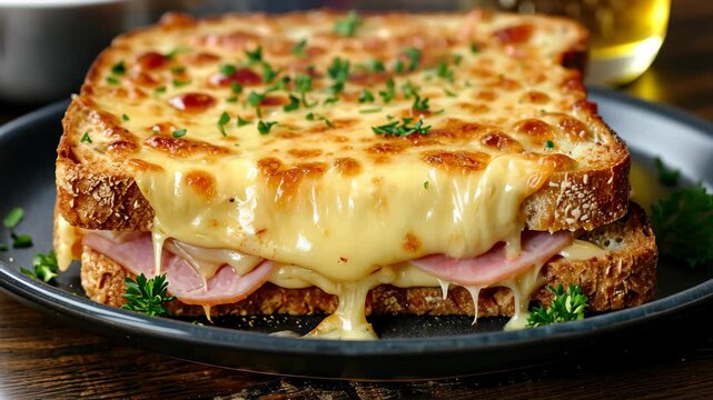 A hot sandwich with gooey melted cheese and savory ham, Ai Generated.