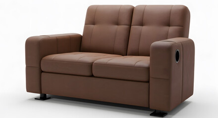 Elegant Brown Leather Loveseat Modern Two Seater Sofa Home Furniture