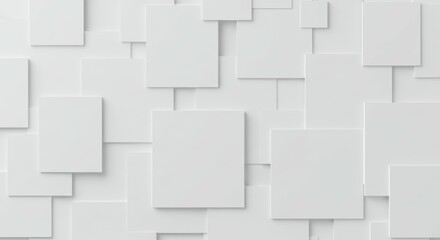 Obraz premium Geometric white texture, abstract 3D pattern, minimalist design, subtle shadows, clean architectural background, interlocking squares, monochromatic, light gray tones, seamless repeating motif, modern