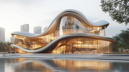 Modern Curving Glass Building Cityscape Design