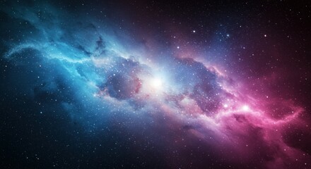 Obraz premium Space nebula, cosmic clouds, vibrant colors, pink and blue hues, starry background, celestial formation, galactic dust, ethereal glow, deep space, astronomical phenomenon, cosmic beauty, interstellar 