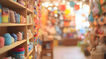 A cozy craft store filled with vibrant yarns and colorful supplies inviting creativity and inspiration