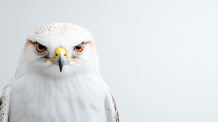 Obraz premium Majestic white hawk portrait, intense gaze, white background, wildlife photography