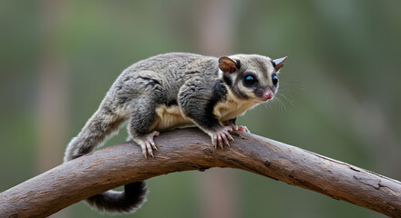 Obraz premium Adorable Sugar Glider Perched on a Branch in its Natural Habitat A Close-Up View of this Unique Marsupial