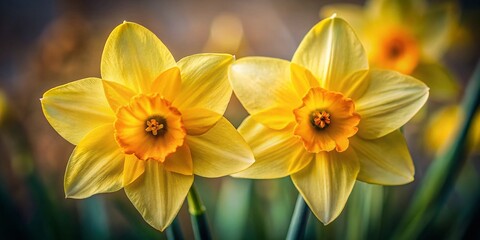 Fototapeta premium Vibrant Yellow Daffodils Macro Close-Up Spring Flowers Nature Photography