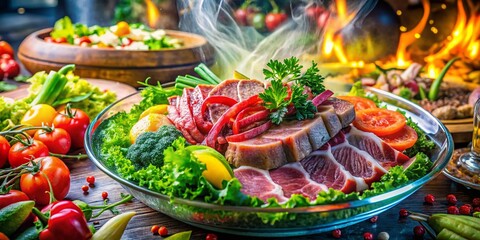 Vietnamese Gourmet Food: Beef, Pork, & Vegetable Double Exposure