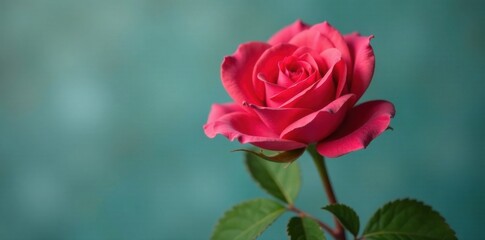 Close-up of isolated rose flower on bare stem with leaves, isolated object, black and white