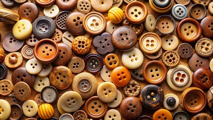 Obraz premium Vintage Buttons Background: Colorful Brown, Beige & Ochre Craft Texture