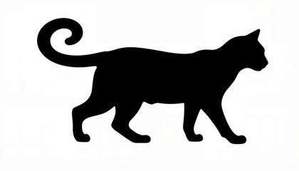 Obraz premium Confident cat silhouette walking forward against white background, pet symbolism, National Pet Day