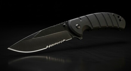 A hunting knife on a log