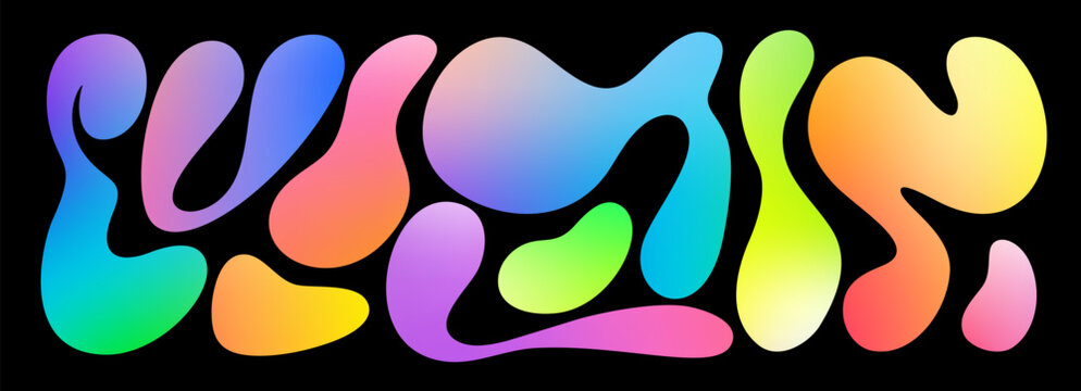 Abstract Liquid Organic Shapes with Gradient. Vector Splash Bubble Forms on a Black Background. Irregular Graphic Elements with Gradations