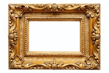 Vintage Golden Antique Picture Frame Border, Blank Space, White Background, Long Exposure Photography