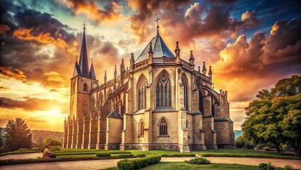 Vintage Gothic Cathedral Kutna Hora Bohemia,  Czech Republic Architectural Detail